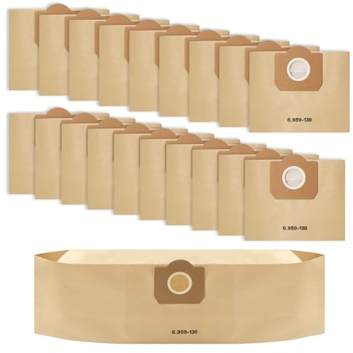 20 Sacs d'aspirateur pour Karcher WD3/MV3/ WD 3 Premium,Sacs Filtrants en Papier 6.959-130.0 Compatible A2201/2204/2504/2554/2251/2604,SE 4001 4002, Filtre Sacs en Papier Aacs d'aspirateur