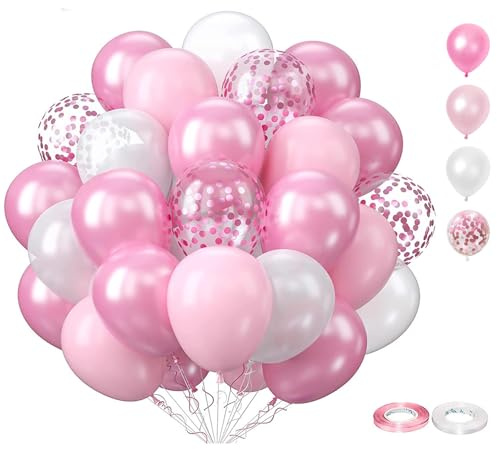 Luftballons Rosa Weiß, 60 Stück 12 Zoll Luftballons Geburtstag mit Konfetti Party Ballons, für Herren, Damen Geburtstag Boho Hochzeit Jugendweihe Verlobung