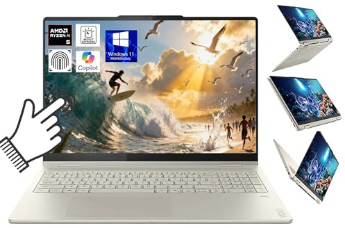 Lenovo Yoga 7 Ordinateur portable 2 en 1 16 2K Écran tactile, AMD Ryzen AI 5 340 jusqu'à 4,8 GHz, AMD Radeon 840M, 16 Go LPDDR5X, 1 To SSD, WiFi 7, KB rétroéclairé, empreintes digitales, Office