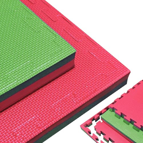 G5 HT SPORT [Pavimentazione Ad Incastro Antiscivolo EVA 100x100x2Cm] Kit 2/4/6/9/10Pz Piastrelle Palestra Reversibili Per Home Gym Dojo Mattonella pavimento gommato (ROSSO/VERDE, 6 PZ (100*100*2CM))