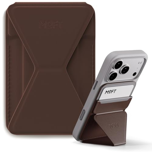MOFT MagSafe Wallet Stand for iPhone 17/16/15/14/13/12 Series Compatible with MagSafe, MOVAS Vegan Leather Magnetic Phone Stand with 3 Viewing Angles, 2 Cards Holder,Brownie