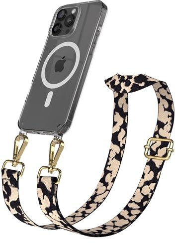 EAZY CASE Handykette - Verstellbares Taschenband kompatibel mit iPhone 16 Pro Max, Schulterriemen, Handykordel mit Silikon Hülle, Qi Charging kompatibel, Umhängetasche, Taupe Camouflage Gold