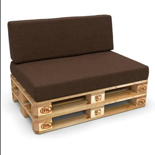 Best Wool Palettenkissen Set – 2er Set für Europaletten, Sitzkissen 120 x 80 cm + Rückenkissen 120 x 40 cm, Palettenpolster mit granuliertem Polyurethan-Schaum, gesteppt, bequem, Braun