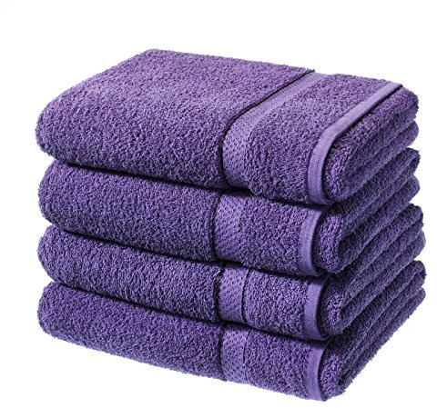 F4D PACK OF 4 BATH SHEETS | 100% COTTON BATH SHEETS (Grey) (Purple)