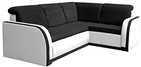 mb-moebel Ecksofa Sofa Eckcouch Couch mit Schlaffunktion und Bettkasten Ottomane L-Form Schlafsofa Bettsofa Polstergarnitur - VERO III (Ecksofa Rechts, Schwarz + Weiß)