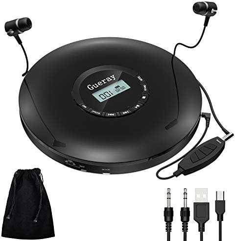 Gueray CD Player Portable with 1400mAh Rechargeable Battery 12 Hours Working Time Personal CD Player Support Last Memory Anti-Skip Protection LCD Display with AUX Cable for Car Children Audiobooks