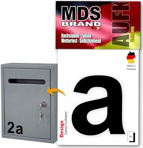MDS Brand Design 10cm Buchstaben Aufkleber | Selbstklebende Klebezahlen für Briefkasten, Mülltonne, Hausnummer Aufkleber für Außen & Innen Schwarz (a)