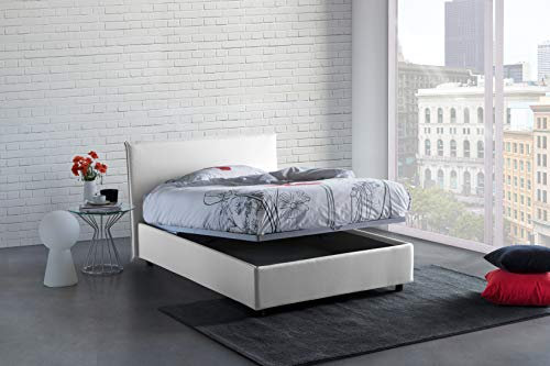 Talamo Italia Letto Piazza e Mezza Ashasa, Letto Contenitore con Rivestimento in Tessuto, 100% Made in Italy, Apertura Frontale, Adatto per Materasso Cm 120x190, Bianco