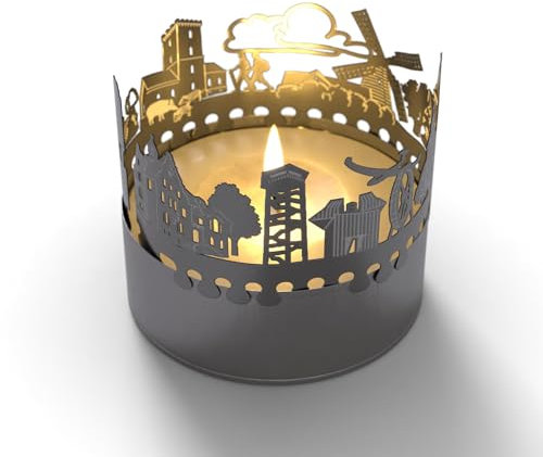 Melle Skyline Schattenspiel - Faszinierendes Souvenir: Teelichtaufsatz mit projizierter Silhouette der Stadt Melle - Perfekt für Heimatliebhaber & Reisende