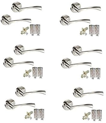 Golden Grace Twist Astrid Style Modern Door Handles on Round Rose in Dual Finish with Latch - 6 Sets