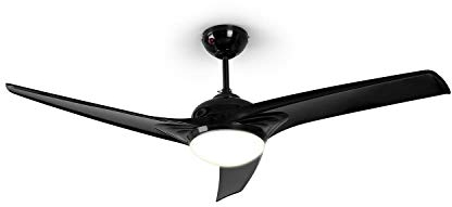 KLARSTEIN Figo - Ventilateur de Plafond, 3 pâles de 52 cm de diamètre, 3 Vitesses, 2 Sens de Rotation, Télécommande fournie, Lampe avec Abat-Jour en Verre - Noir