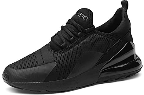 Men's Women's Trainers Air Running Sports Casual Fashion Shoes, Black, 9.5