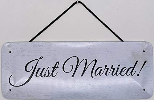 Targa in metallo con cordoncino, 27 x 10 cm, regalo di nozze – Just Married ! – Blechemma