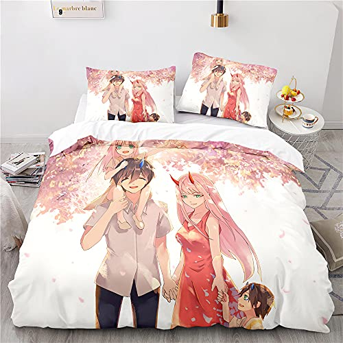 NICHIYOBI Darling in The FRANXX Bettbezug Bettwäsche Set - Bettbezug und Kissenbezug,Mikrofaser,3D Digital Print dreiteiliger Bettwäsche (3,SK 260×220cm)