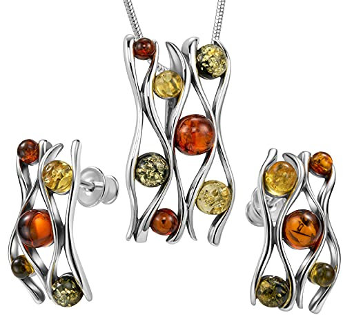 Copal Einzigartiges Bernstein-Schmuckset Aus Sterling Silber Mit Verstellbarer Kette