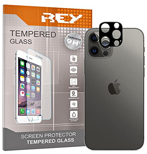 REY Protector de Pantalla Curvo Cámara Trasera para iPhone 12 Pro (6,1), Negro, Cristal Vidrio Templado Premium, 3D / 4D / 5D, Anti Roturas