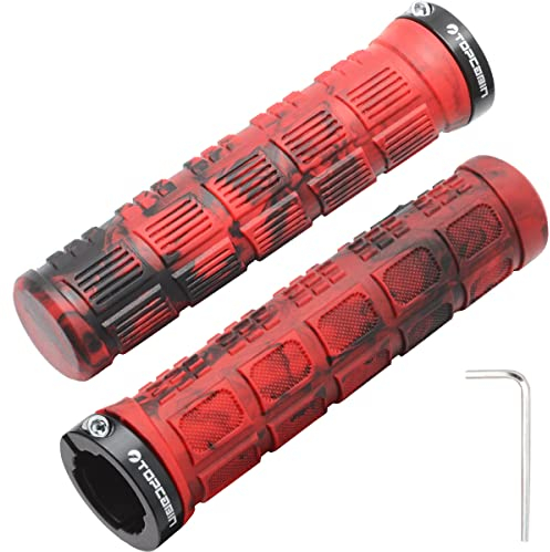 TOPCABIN Fahrradgriffe, Doppelverriegelung, Fahrradlenkergriffe, Gummigriffe, Fahrrad, Mountainbike, BMX, Floding (Aluminium-Verriegelungsstopfen + Gummi-Camouflage-Griffe), Rot, 1 Paar