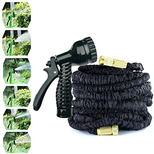 100FT Garden Hose Pipe with 7 Modes Spray Gun, Expandable Garden Hose 3/4 Connector, Garden Water Hose Flexible Hosepipe Non-Kink for Garden Yard Car, Black