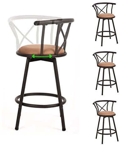 MEUBLE COSY Lot de 4 Tabourets de Bar Chaises Vintage pivotant sur 360° avec Dossier et Repose-Pieds Siège de 63cm de Haut Style Industriel Marron 40x56,5x85cm