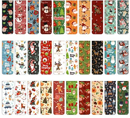 MWOOT 30 Stücke Weihnachten Weihnachtsmann Magnetische Lesezeichen Bookmarks,Magnetic Book Clips Bürobedarf Partei Spiele Geschenke,Niedliches Lesezeichen für Kinder Studentens (30 Styles,2x6cm)