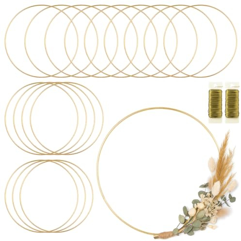 16 Stück Blumenreifen 45,7 cm Metallringe zum Basteln Makramee Ringe Reifen Kranz Traumfänger Ringe DIY Kranz Kerzenringe Kränze Basteln Reifen Gold