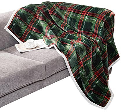 Karierte Decke Überwurf, Büffel Flauschige Wohndecke, Weihnachten Karo Warme Plüsch Mikrofaser Winter Reversible Decke Kuscheldecke Sofadecke Schlafdecke Decke 127 * 152cm
