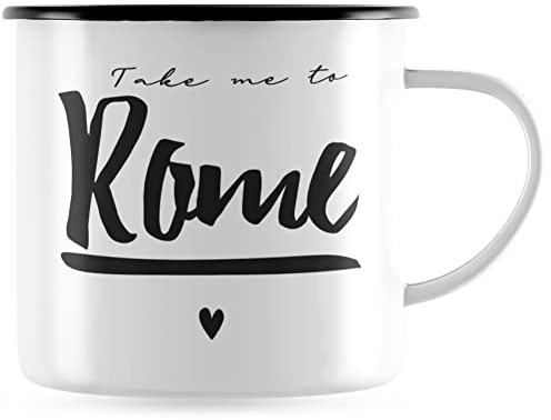 JUNIWORDS Emaille-Tasse, Take me to Rome, Schwarzer Tassenrand (1007695)