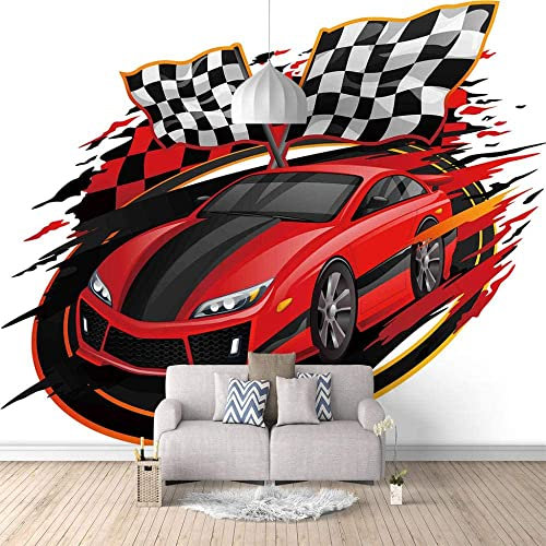 Papier Peint Voiture De Sport Rouge Papier Peint Papiers 3D Papier Décor À La Maison Papier Peint Mural Papiers Peints Pour Salon Chambre Murs Papier Peel And Stick Auto-Adhésif Mur P 400(L)x280(H) cm