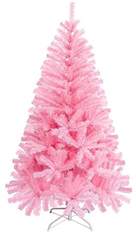 Árbol de Navidad Artificial 150cm 450 Ramas Color Rosa Pino de Navidad con Soporte de pie Metálico Fácil Montaje para Decoración Interior