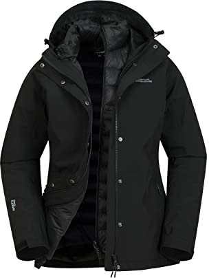 Mountain Warehouse Alaskan Womens 3 in 1 Short Jacket - IsoDry, Waterproof 10,000Mm & Breathable Coat with Taped Seams - Best for Autumn Winter, Outdoors & Wet Weather Jet Black Women's Size 18
