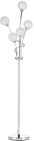 HOMCOM 5-Light Upright Floor Lamps for Living Room with Lampshade, Modern Standing Lamp for Bedroom, Bulb not Included, Silver