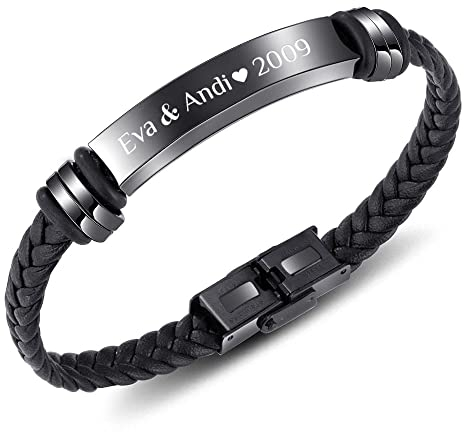 Himmelsflüsterer - Armband für Herren mit Gravur | Personalisierte Geschenke für Männer | individuelle Größenanpassung | Verschluss aus Edelstahl | Kunstleder | Armband Herren - schwarz