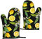 Heat Resistant Oven Gloves Sets Of 2 - Yellow Lemon Printed Kitchen Non-Slip Microwave Oven Mitts 1 Pair For Baking Cooking Bbq