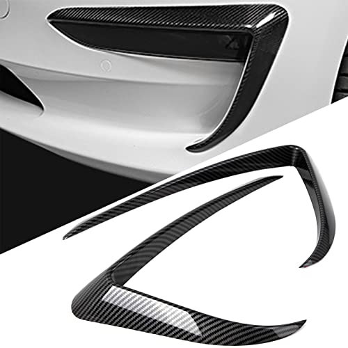 FLAMPETUS Front Fog Light Trim Cover for Tesla Model 3, 2PCS Fog Lamp Frame Blade Trim Eyebrow Eyelids Cover, Spoiler Accessories for Model 3 2017 2018 2019 2020 2021 2022 2023, Glossy Carbon Fiber