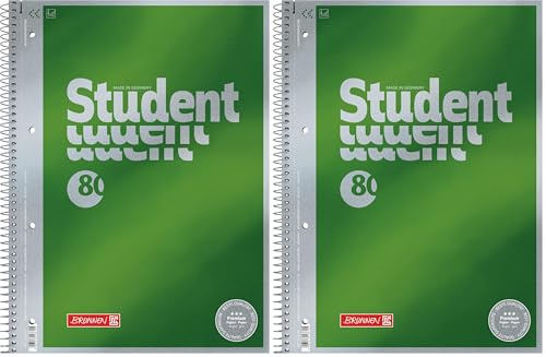 Brunnen 1067140 Notizblock/Collegeblock Student Premium (Veredeltes DeckBlatt mit Metallic-Effekt, A4, unliniert/blanko, 90 g/m², 80 Blatt) (Packung mit 2)
