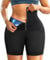 SCARBORO Sauna-Sweatshorts für Damen, hohe Taille, Trainer-Leggings, Kompression, Abnehmen, Gewicht, Workout, Saunaanzug, Hose, Shaper, Schwarz-blauer Reißverschluss innen, Small