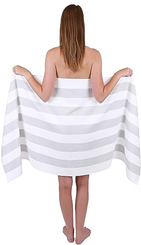 Betz Berlin Saunatuch mit Streifen - 1 Saunahandtuch aus 100% Baumwolle - Badetuch - 70 x 180 cm Farbe weiß - Silbergrau
