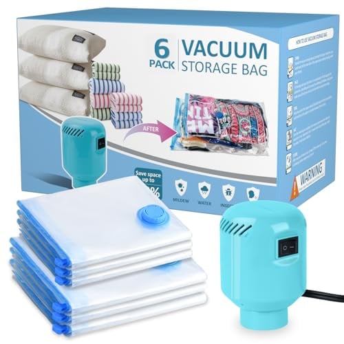Sac de Rangement Sous Vide Avec Pompe Electrique 6 Pièces (100 * 70 cm/ 80 * 60 cm), Réutilisable, Résistant à L'humidité et Durable, Adapté Aux Vêtements, Couettes, Animaux en Peluche, Literie, etc