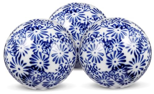 Ciieeo 3pcs Blue and White Porcelain Orbs Decorative Balls Floating Ceramic Spheres Pool Ball for Centerpiece Bowl Tray Vase Basket Dish Fish Tank Home Decor 6cm