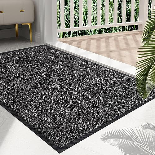 Mibao Fußmatte für Innen & Außen, 51x81cm Schwarz Grau, Dauerhaft Waschbar, Schmutzfangmatte rutschfest für Eingangsbereich, Türmatte mit Naturkautschukrücken