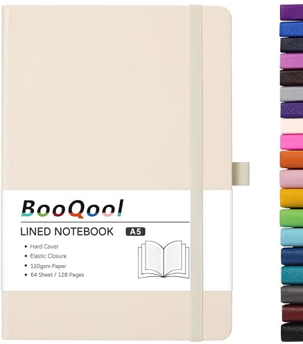 A5 Notebook - Notebook A5 with Premium Paper, Faux Leather Notebook, 5.7 X 8.4, Hardcover, 144 Pages - Beige