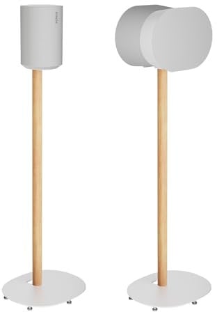 PEGZONE Speaker Stands Compatible with SONOS Era 300 and Era 100, Fixed Height Floor Stand with Cable Management, Wooden Speaker Mount, White & Beech, 2 Pack (Pair)
