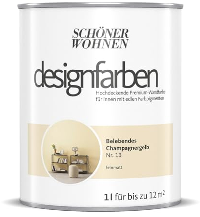 Schöner Wohnen-Farbe Wandfarbe Designfarbe Belebendes Champagnergelb, 1 l, Matt, Konservierungsmittelfrei