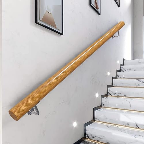 Wooden Handrail for Stairs, 1m/2m/3m Staircase Handrail Non-Slip Grab Bar Railing, Wall Mount Stair Banister Rail Support Kit, Safety Corridor Support Rods, Balustrade (Size : 6.6ft/200cm)