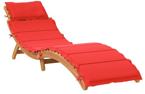 vidaXL Sonnenliege mit Auflage, Gartenliege mit Klappdesign Latten-Design, Liegestuhl für Pool Garten Terrasse, Relaxliege, Rot Massivholz Akazie