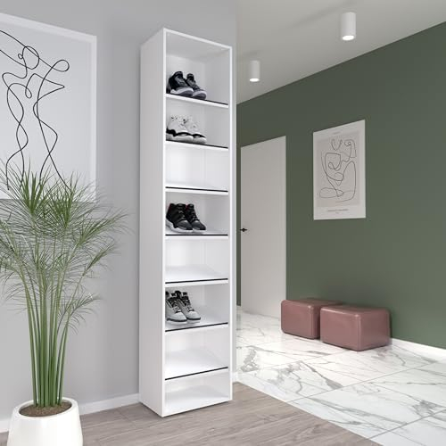 Forte CANBERRA Schuhregal 46, schwarz-weißes Schuhregal, schmal, modern, Holzwerkstoff, Weiß/Schwarz Matt, 46 cm breit x 206,5 cm hoch x 29,5 cm tief