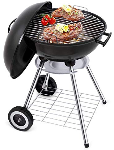 BBQ Grill Outdoor Barbecue Grill Tragbarer Holzkohlegrill, verwendet für überdachtes Grillen im Freien 4-Bein-Rolle 18-Zoll-Grill, Picknickterrasse im Freien, Hinterhof, Camping, Heckbrett, Stahl