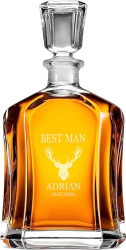 Personalised Wedding Glass Whiskey Decanter Gift with Stag