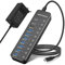 Hub USB Alimenté, RSHTECH 10 Ports USB 3.2/C Hub avec Type-A 3.2, 2X Type-C 3.2 10Gbps Data Port, 7X Type-A 3.0 Ports et 12V/5A 60W Alimentation, Interrupteurs Tactiles Individuels USB Hub, RSH-ST10C