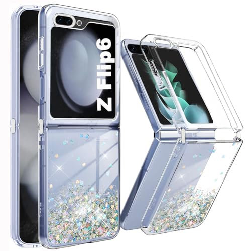 Mkej Glitter Custodia protettiva per Samsung Galaxy Z Flip 6, Antiurto Antiscivolo, anti-giallo, Quicksand con Brillantini Trasparente Silicone Samsung Galaxy Z Flip 6 Cover Liquido per Ragazza